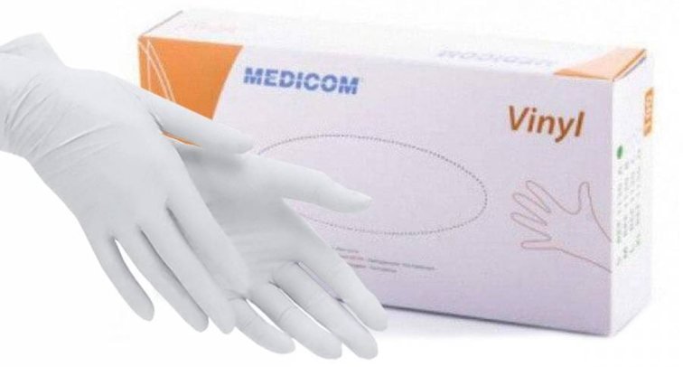 Перчатки виниловые Medicom (с пудрой, нестерильные, нетекстурированные,  многоцелевые S, M, L) 100 шт – купить в NailsMania за 299 грн.: цена,  отзывы, характеристики
