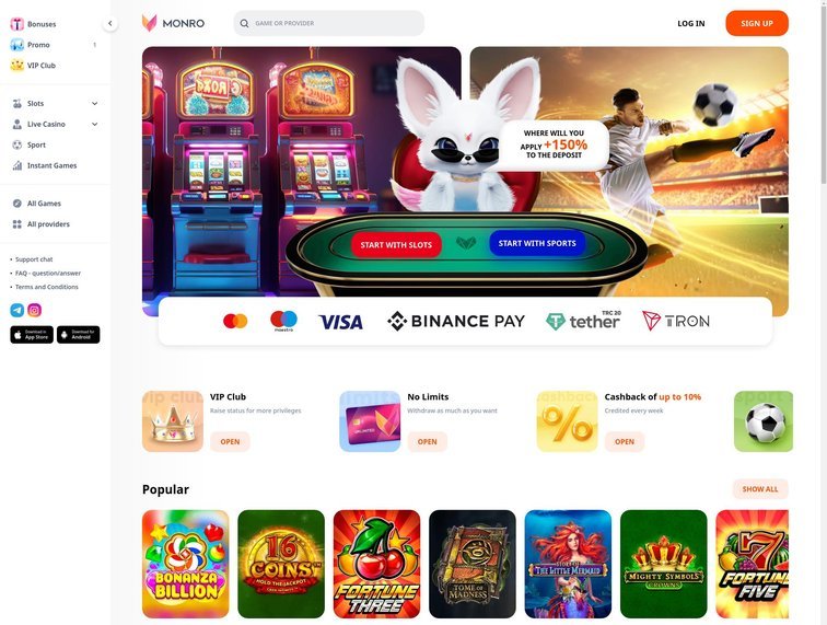 Monro Casino (Монро Казино) - официальный сайт с игровыми автоматами