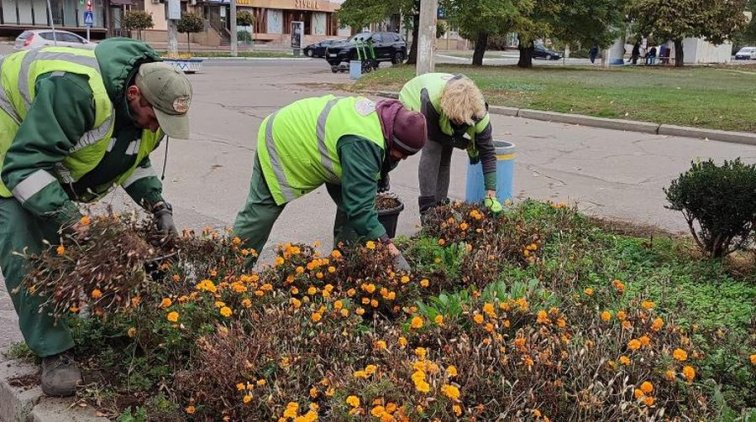 Підготовка міських клумб до зими у Кременчуці