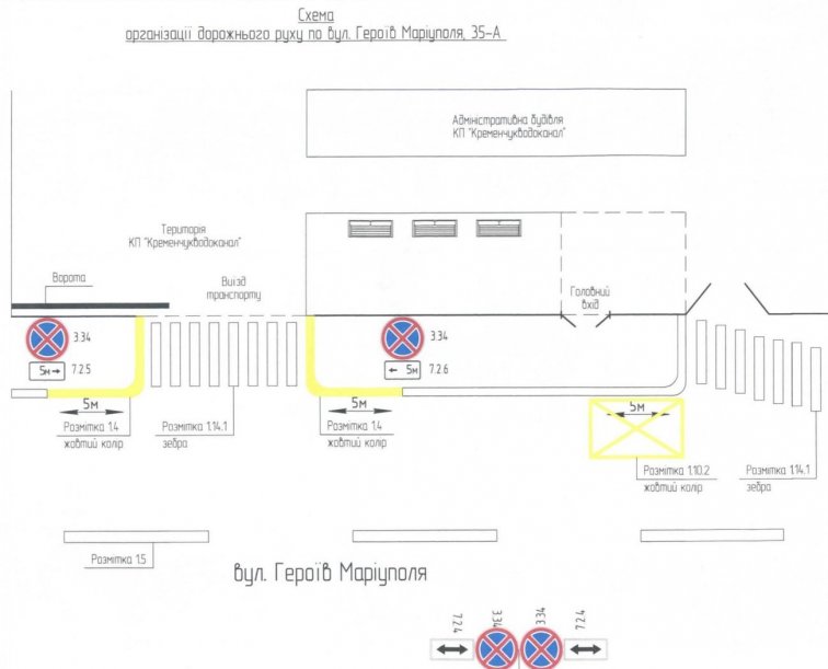 Заборона зупинки транспорту біля «Кременчукводоканалу» на Героїв Маріуполя, 35-А